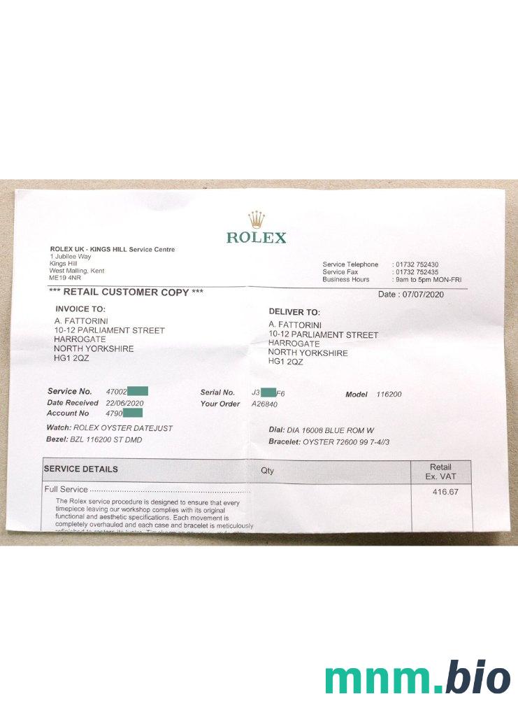 Firma Rolex przykładowy czek płatniczy PSD
